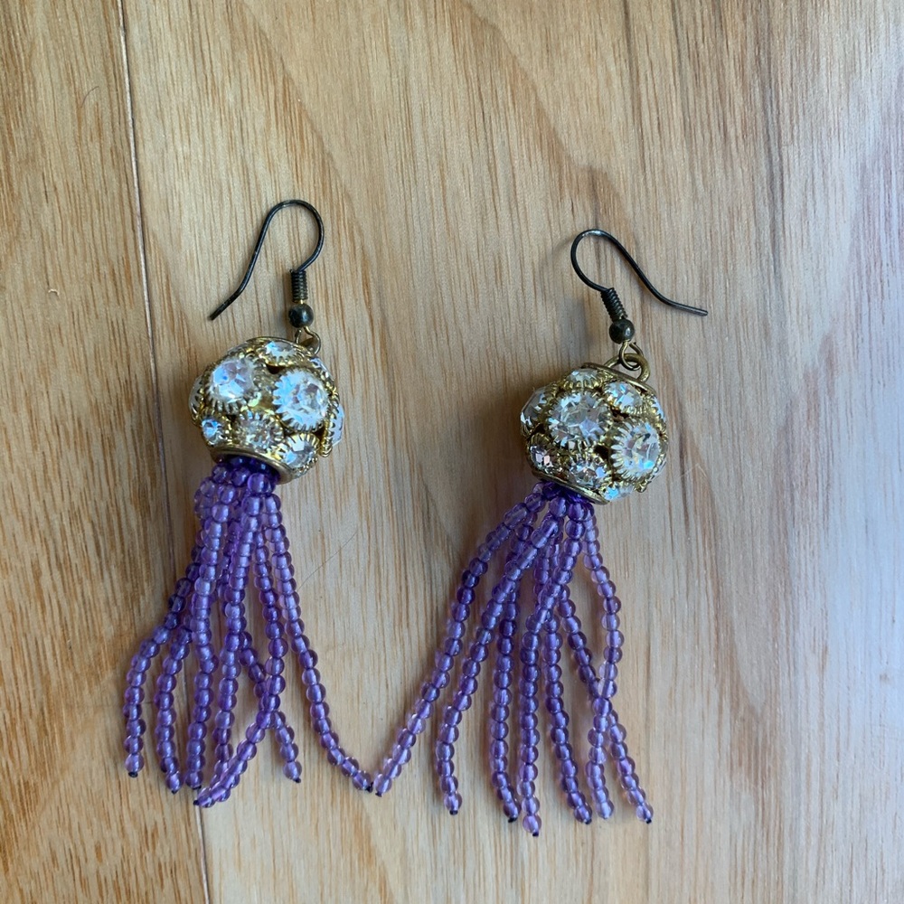 Purple beaded earrings with Swarovski crystals